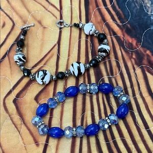 Elegant Black and White Beaded Bracelet Set